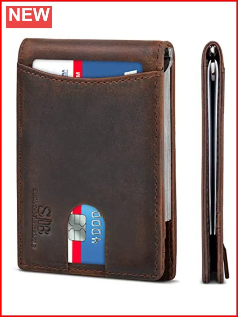 RFID Blocking Slim Bifold Genuine Leather Minimalist Front Pocket Wallet with